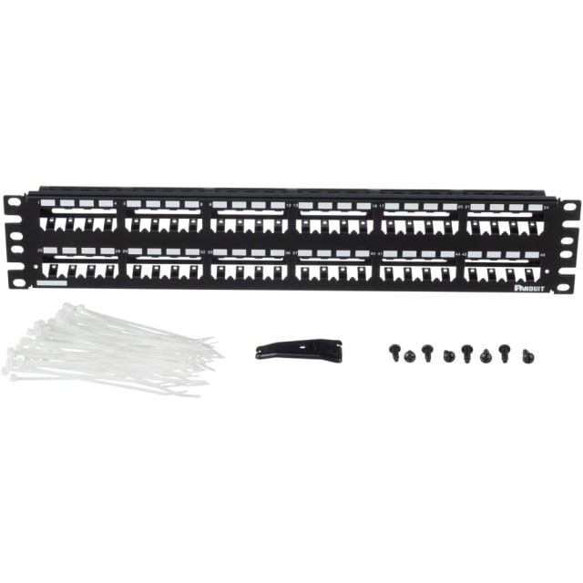 PANDUIT - 48-port all metal modular patch panel with strain relief bar 2U - CP48WSBLY PANDUIT - 48-port all metal modular patch panel with strain relief bar 2U - CP48WSBLY