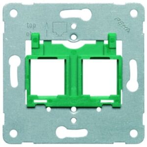 Plaque support métallique verte pour 1 ou 2 Modular Jack avec ouverture rectangulaire double