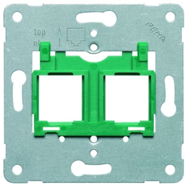 PEHA Plaque support Modular Jack vert Plaque support métallique verte pour 1 ou 2 Modular Jack avec ouverture rectangulaire double