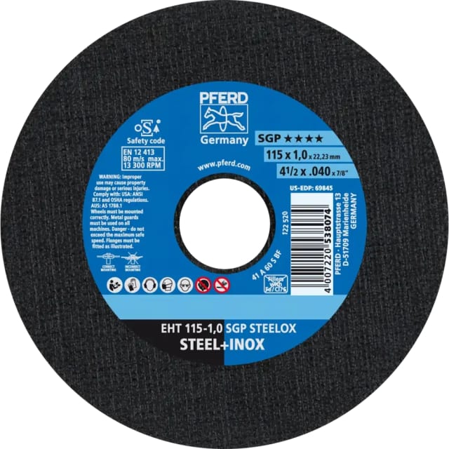 Pferd Disque à tronçonner inox 115 mm Disque à tronçonner inox 115 x 1,0 mm pour meuleuse