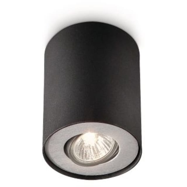 Philips Consumer Lighting Spot plafond noir cylindrique Spot plafond noir cylindrique avec anneau gris et source lumineuse encastrée