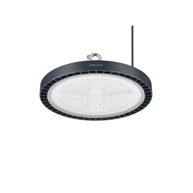 Philips Lighting CoreLine Highbay Gen5 Suspension LED industrielle Suspension LED industrielle ronde noire avec diffuseur clair et crochet de fixation