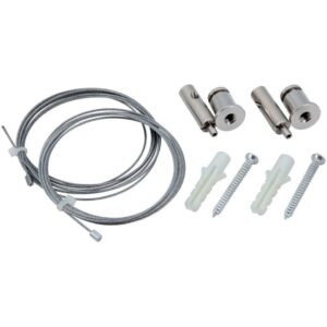 Kit de suspension avec câbles acier, fixations cylindriques, vis et chevilles pour profilé aluminium