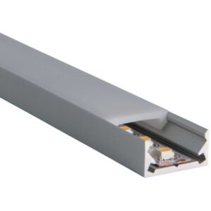 Profilé aluminium LED gris 200 cm avec diffuseur et logement ruban