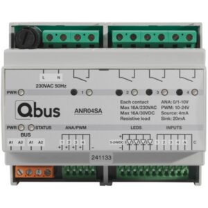 Qbus - Module de règlage analogue (4x 0/1-10V ou PWM + 4x relais) + 5 entrées + LED - ANR04SA