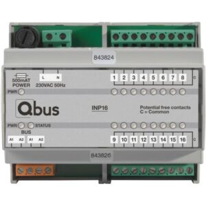 Qbus - Module d'entrée DIN RAIL (16x externe - 0 Volt) avec indication LED - INP16