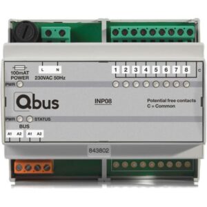 Qbus - Module d'entrée DIN RAIL (8x externe - 0 Volt) avec indication LED - INP08
