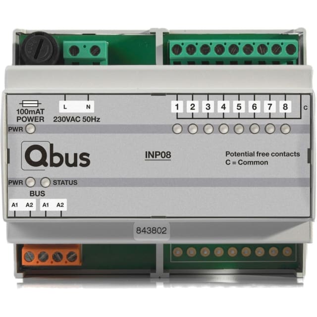 Qbus - Module d'entrée DIN RAIL (8x externe - 0 Volt) avec indication LED - INP08 Qbus - Module d'entrée DIN RAIL (8x externe - 0 Volt) avec indication LED - INP08