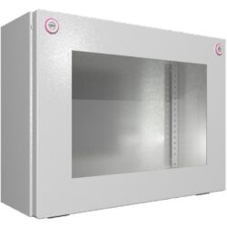 Coffret bus en acier avec vitre 400x300x155 mm, finition acier inoxydable