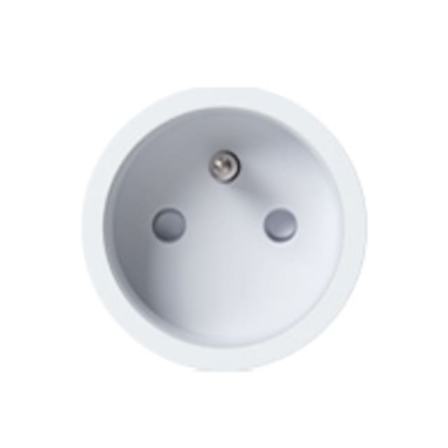 Prise ROND 2P+T encastrable blanc Prise électrique 2P+T encastrable blanche sans cadre avec deux alvéoles et broche de terre centrale