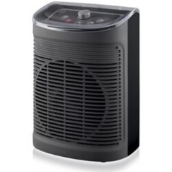 Chauffage soufflant noir pour salle de bains avec grille frontale et commandes sur le dessus 2400 W