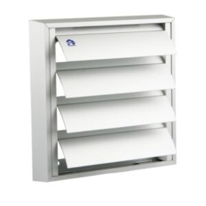 Grille de surpression carrée en aluminium blanc avec lames inclinées 173 x 173 mm