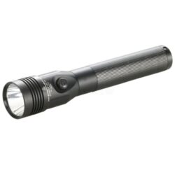 Lampe torche LED noire à poignée striée et tête large, alimentation 230 V, modèle STR75422