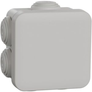 Boîte de dérivation grise carrée 65 x 65 x 45 mm avec opercules latéraux
