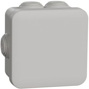 Boîte étanche IP55 carrée gris clair avec 3 entrées de câble et presse-étoupes montage en surface