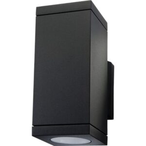 Applique murale extérieure noire rectangulaire en métal avec diffuseur rond inférieur