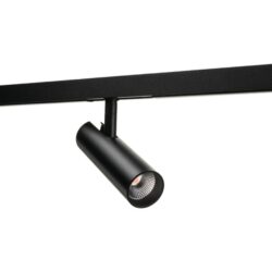 Spot LED noir sur rail 230V orientable avec tête cylindrique et grille anti éblouissement