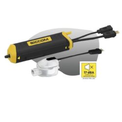 Pompe de relevage bi bloc noire et jaune avec réservoir transparent et câble d alimentation