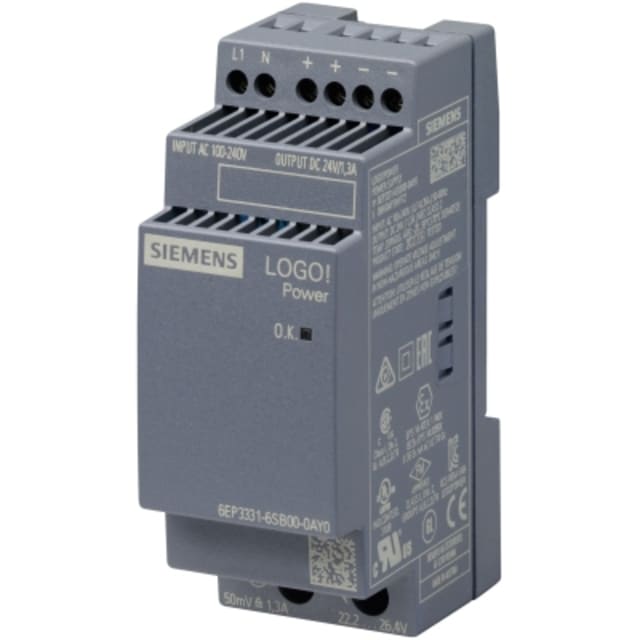 SIEMENS - LOGO!POWER 24V/1.3A alimentation régulé 100-240 V AC output: 24V/1.3A DC - 6EP3331-6SB00-0AY0 SIEMENS - LOGO!POWER 24V/1.3A alimentation régulé 100-240 V AC output: 24V/1.3A DC - 6EP3331-6SB00-0AY0