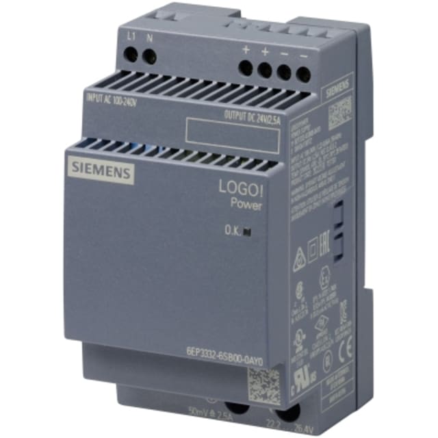 SIEMENS - LOGO!POWER 24V/2.5A alimentation régulé 100-240 V AC output: 24V/2.5A DC - 6EP33326SB000AY0 SIEMENS - LOGO!POWER 24V/2.5A alimentation régulé 100-240 V AC output: 24V/2.5A DC - 6EP33326SB000AY0