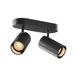 Plafonnier noir à deux spots cylindriques orientables avec base rectangulaire
