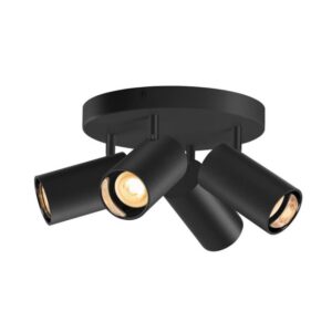 Plafonnier noir orientable à quatre spots tubulaires LED
