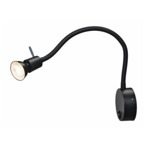Applique murale noire avec bras flexible et spot orientable fixé sur base ronde