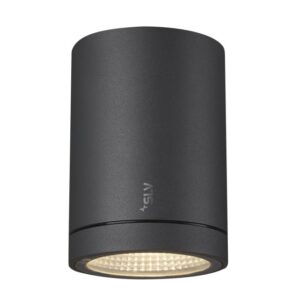 Plafonnier LED extérieur rond anthracite à structure cylindrique et diffuseur inférieur transparent
