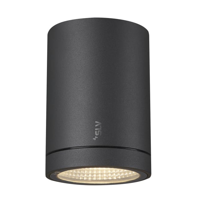 SLV ENOLA ROUND S plafonnier LED extérieur Plafonnier LED extérieur rond anthracite à structure cylindrique et diffuseur inférieur transparent