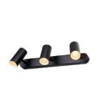 Spot plafond noir à trois projecteurs orientables avec finition cylindrique