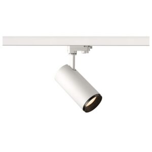 Spot LED cylindrique blanc sur rail 3 phases, faisceau 36 degrés, température 3000K