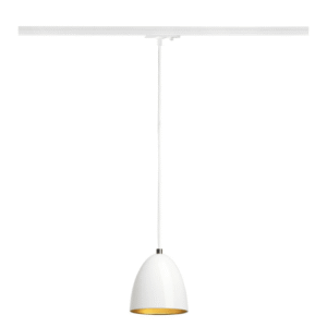 Suspension conique blanche avec câble central et intérieur doré pour ampoule GU10