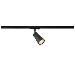 Spot cylindrique noir orientable sur rail monophasé avec douille GU10