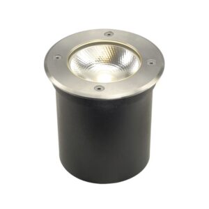 Spot encastrable de sol LED rond inox 316 avec corps noir et optique orientable IP67