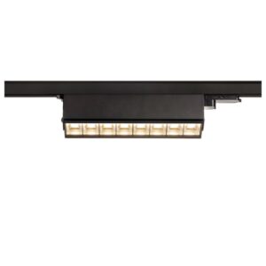 Spot LED noir sur rail triphasé avec module rectangulaire et diffusion 3000K