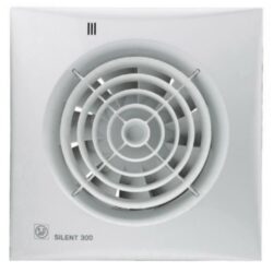 Extracteur d’air carré blanc avec grille frontale circulaire et marquage SILENT 300