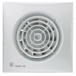 Extracteur d’air carré blanc avec grille circulaire SILENT 100 pour salle de bains et WC