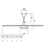 Schéma technique ventilateur de plafond avec cotes diamètre A B C D E et fixation centrale