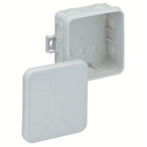 Boîte de dérivation étanche grise 75x75x37 mm avec couvercle rabattable et entrées latérales