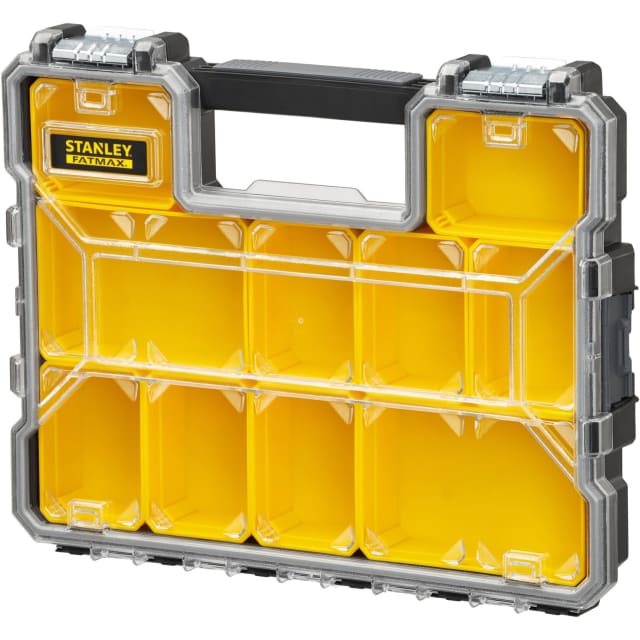 STANLEY Boîte à compartiments étanche Boîte à compartiments étanche peu profonde jaune avec couvercle transparent et 10 compartiments