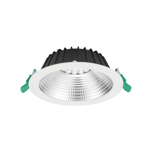 Spot LED encastrable UGR19 IP44 DALI 4000K Spot LED encastrable rond blanc avec réflecteur facetté et ressorts de fixation IP44 DALI 4000K