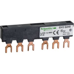 Barre tripolaire 63 A 2 dérivations pas 45 mm pour contacteurs TeSys Deca