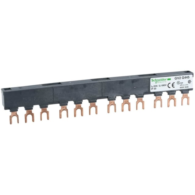 Schneider Automation - Barre tripolaire - 63 A - 4 dérivations - pas 45 mm - GV2G445 Schneider Automation - Barre tripolaire - 63 A - 4 dérivations - pas 45 mm - GV2G445