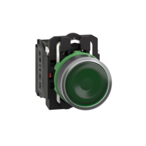 Schneider Automation - bouton-poussoir lumineux vert Ø 22 - à impulsion affleurant - 240 V - 1O+1F - XB5AW33M5
