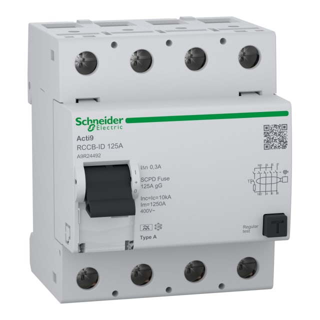 Schneider Distribution - Acti9 RCCB-ID 4P 125A 300mA A RCCB - A9R24492 Schneider Distribution - Acti9 RCCB-ID 4P 125A 300mA A RCCB - A9R24492