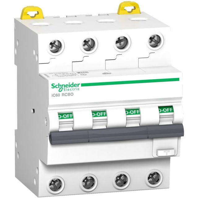 Schneider Distribution - Acti9 iC60 RCBO - 4P - 16 A - C Curve - 6000A/6kA - 30 mA - A type - A9D67416 Schneider Distribution - Acti9 iC60 RCBO - 4P - 16 A - C Curve - 6000A/6kA - 30 mA - A type - A9D67416