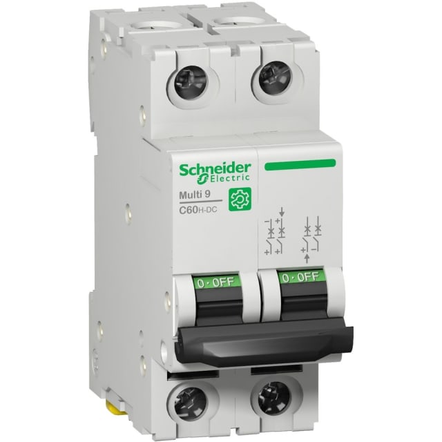 Schneider Distribution - Multi 9 - C60H-DC - disjoncteur - 2P - 16 A - Courbe C - 500V-DC - 10 kA - M9U21216 Schneider Distribution - Multi 9 - C60H-DC - disjoncteur - 2P - 16 A - Courbe C - 500V-DC - 10 kA - M9U21216