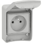 Schneider Distribution - PK - prise 2P+T 10/16A Franco-Belge gris clair - IP55 - encastré - 81140