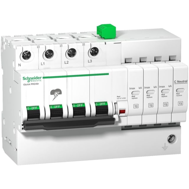 Schneider Distribution - Parafoudre modulaire iQuick PRD40r - 3 pôles + N - 264 V -avec report à distance - A9L16294 Schneider Distribution - Parafoudre modulaire iQuick PRD40r - 3 pôles + N - 264 V -avec report à distance - A9L16294