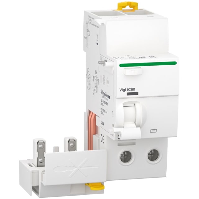 Schneider Distribution - Vigi iC60 - blocs additifs mis à la terre - 2P - 40 A - 30 mA - type AC - A9Q11240 Schneider Distribution - Vigi iC60 - blocs additifs mis à la terre - 2P - 40 A - 30 mA - type AC - A9Q11240